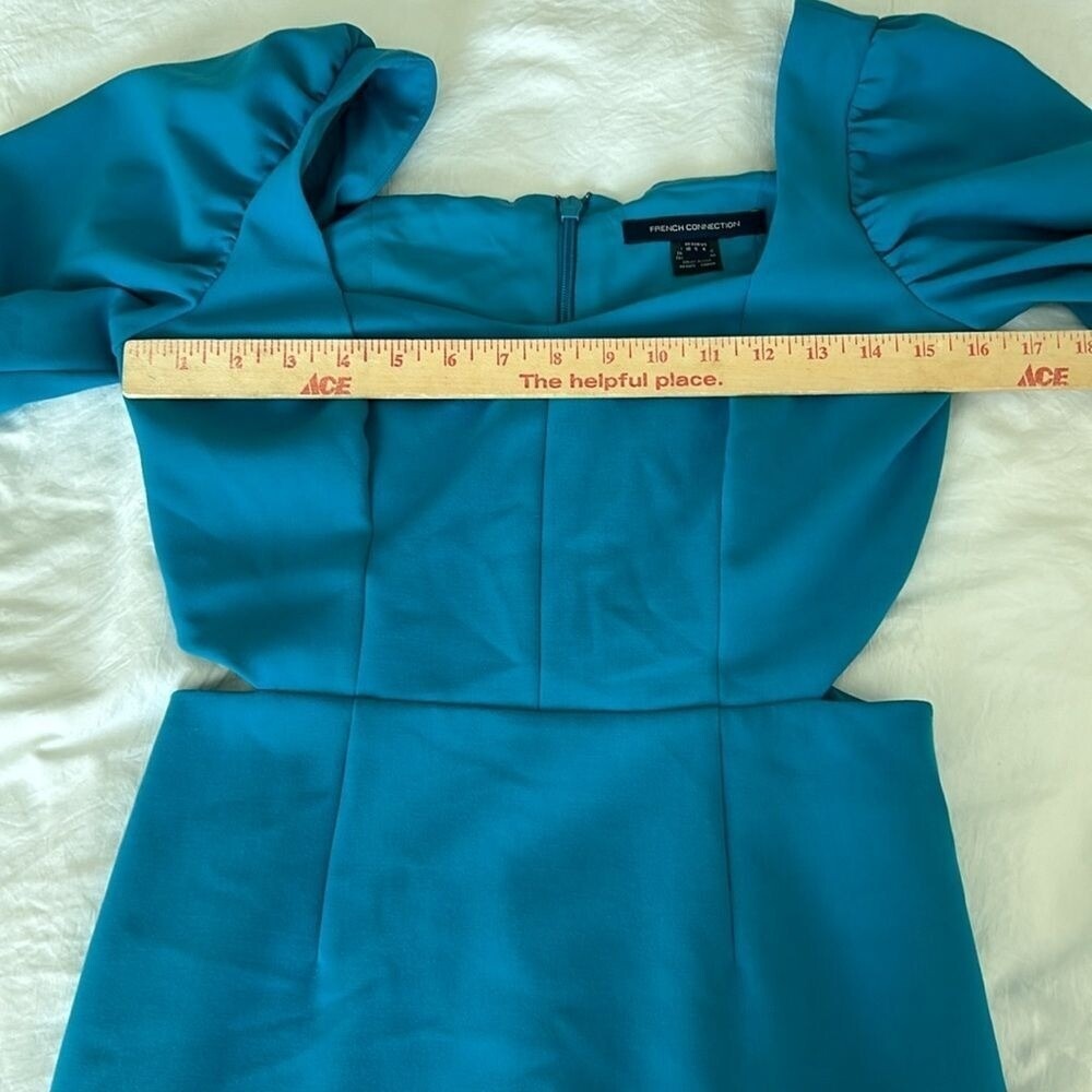 French Connection Mini Dress Puff Sleeve Cutout Cocktail Party Dress Blue - Picture 9 of 10